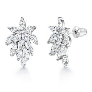 Wedding Flower Design Marquise CZ Vintage Earrings, Leaf Style Earrings